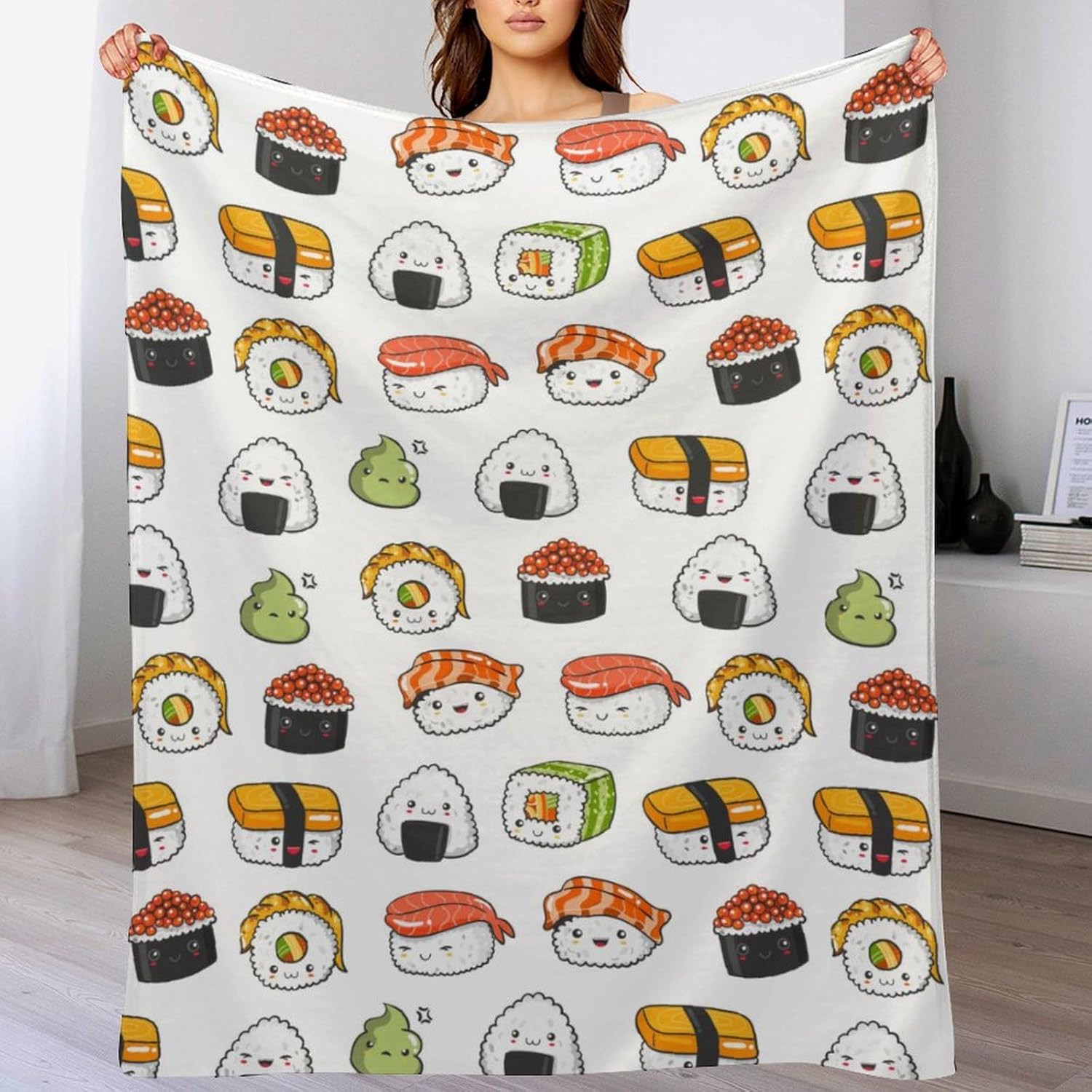 Cartoon Kawaii Sushi Super Soft Cozy Throw Blanket, Lightweight Fuzzy Comfy Flannel Blanket Warm Plush Throw Blankets for Couch, Sofa, Bed Travel and Camping Blanket Gifts 50"x40"