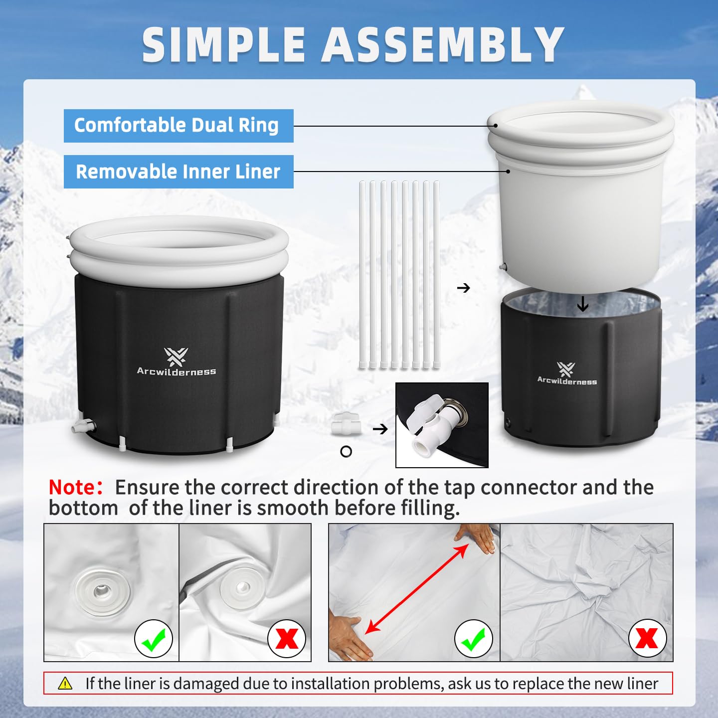 Foto de Lumizone Inflatable Cold Plunge Tub 132 Gallons Capacity Ice Bath Portable Ice Bath Tub Compatible With Water Chillers with Lid Drop Stitch PVC Double Layer Seals Oversized for Athletes (imagen 112)