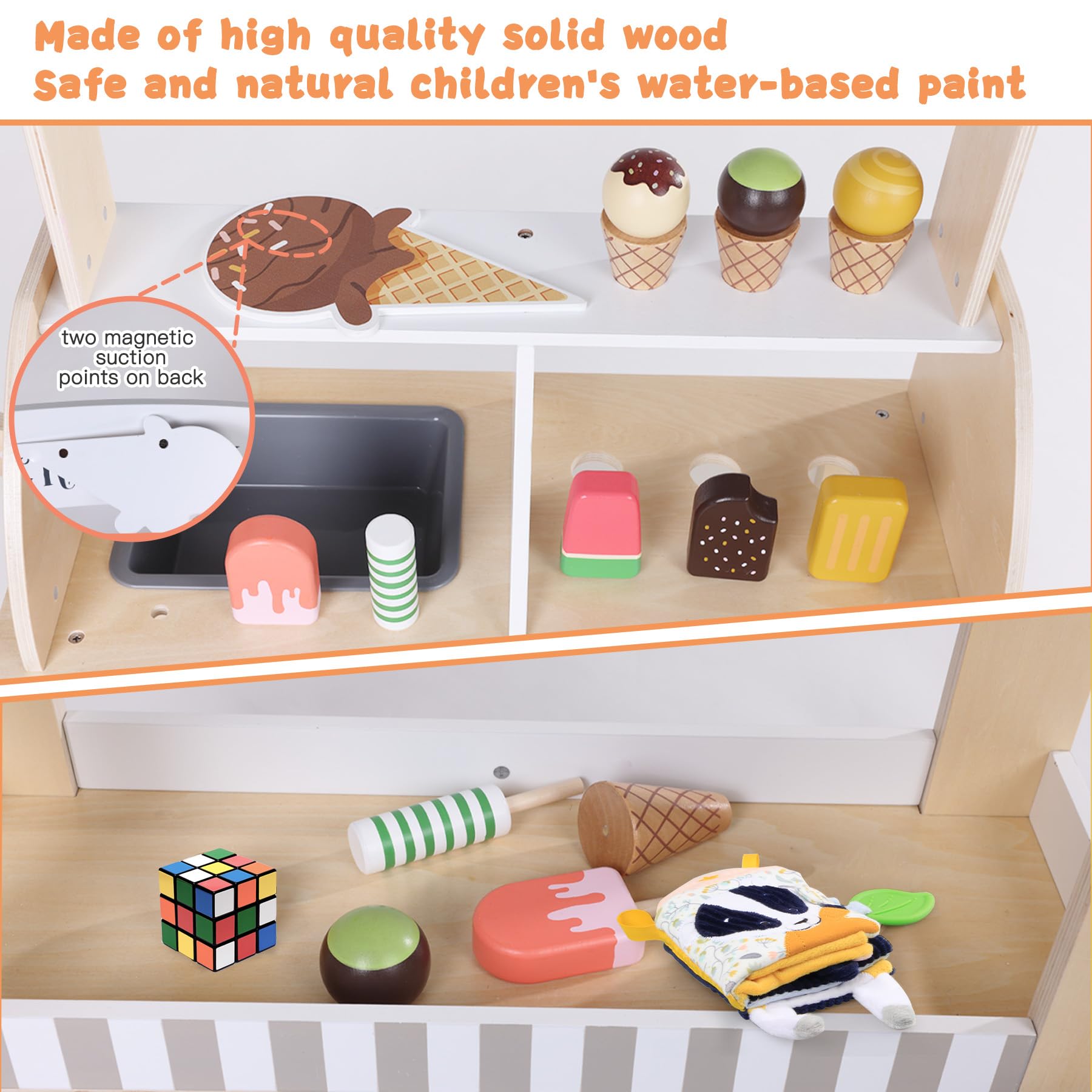 Labebe Wooden Ice Cream Cart For Kids, Toddler Ice Cream