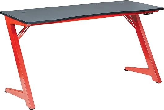OSP Home Furnishings Beta Battlestation Gaming Desk with Bluetooth RGB LED Lights, Matte Red