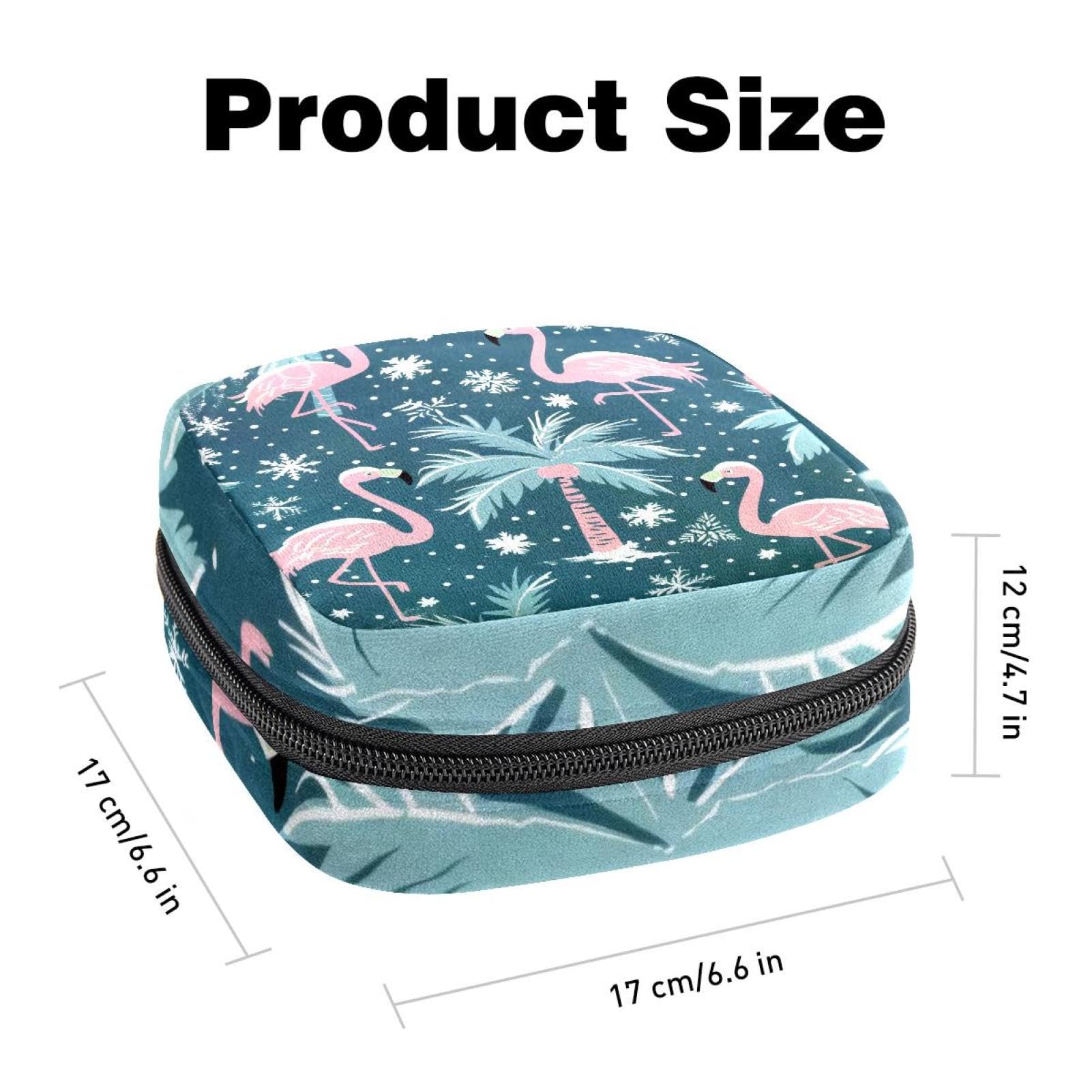 Sanitary Napkin Storage Bag for Feminine Pads, First Period Kit for Women, Cute Pink Flamingo Snowflake Pattern Portable Menstrual Period Sanitary Pouch