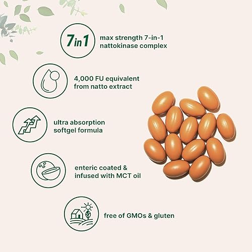 Miniatura 3 de Micro Ingredients Nattoquinasa equivalente a 4,000 FU, 240 cápsulas blandas con recubrimiento entérico con aceite MCT  Suplemento cardiovascular de