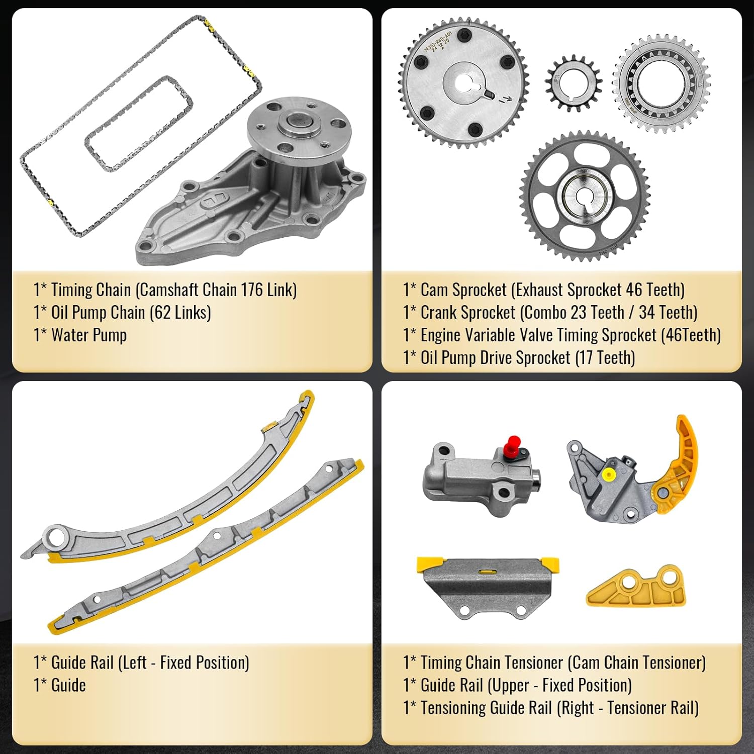 14510-R40-A01 Timing Chain Kit with VVT Camshaft Adjuster & Water Pump for Accord CR-V Civic 2008-2015 2.4L for Acura TSX ILX 2009-2015 2.4L 14530-RAA-A01 Timing Chain Kit 19200-R40-A02 Water Pump