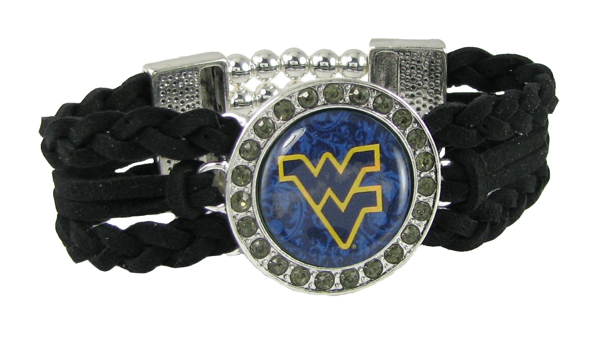 Sports Accessory Store West Virginia Multi Braided Black Leather Crystal Bracelet Jewelry