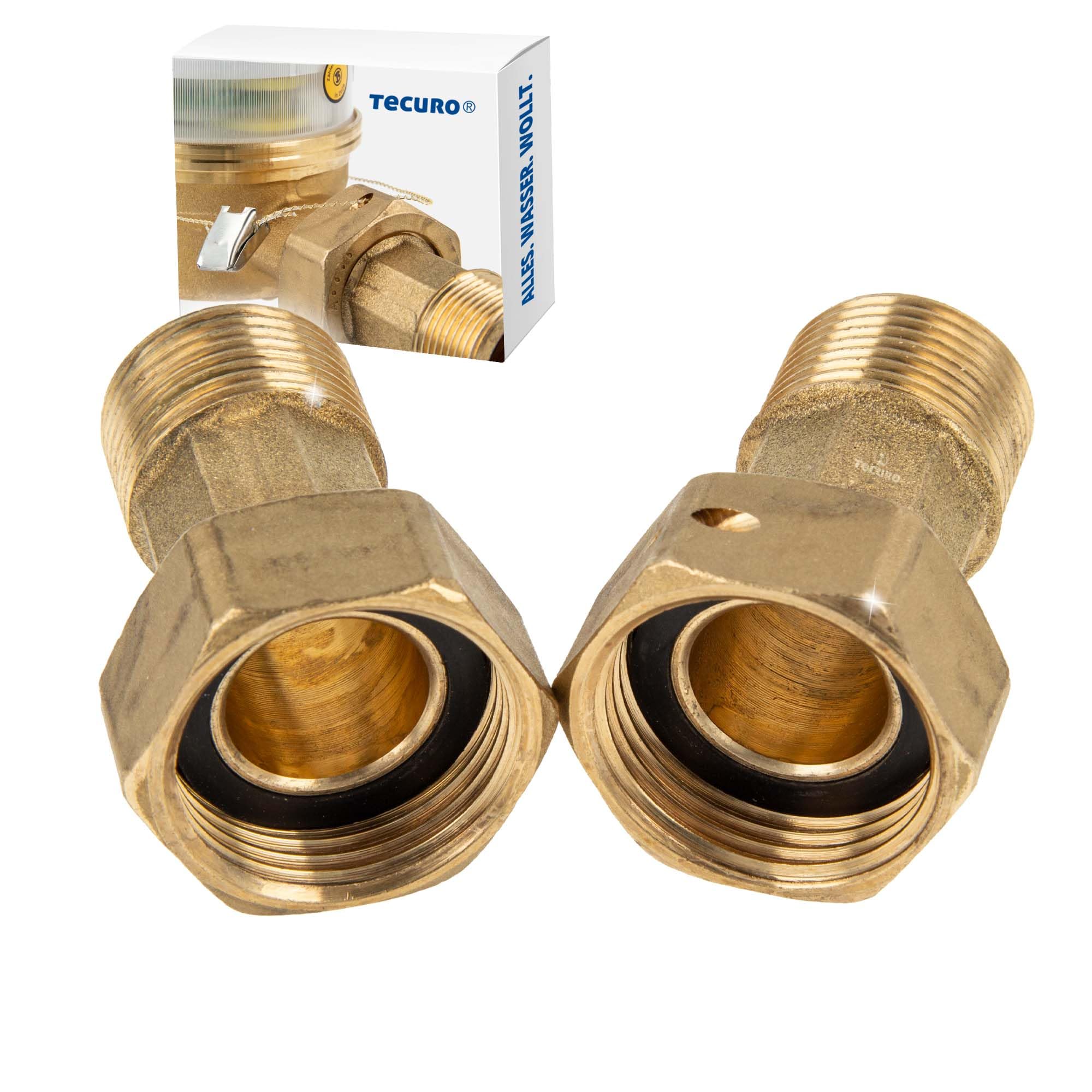 Tecuro Men's Brass Water Meter Fitting 3/4 Inch Union Nut X 1/2 Inch Thread (1 Set = 2 Pieces)
