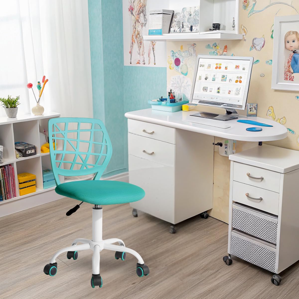 FurnitureR Dental Chair 360° Swivel Chair Colourful Dental Assistant Stool Height Adjustable Ergonomics for Dental Practices, Massage Salon, Clinic, 38.5 x 40 x 87 cm, Turquoise