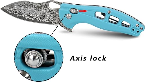 Miniatura 4 de ALBATROSS Cool Flipper Axis Lock - Cuchillo de bolsillo plegable de apertura con hoja de acero de Damasco moderna de 3 pulgadas y mango FRN de alta