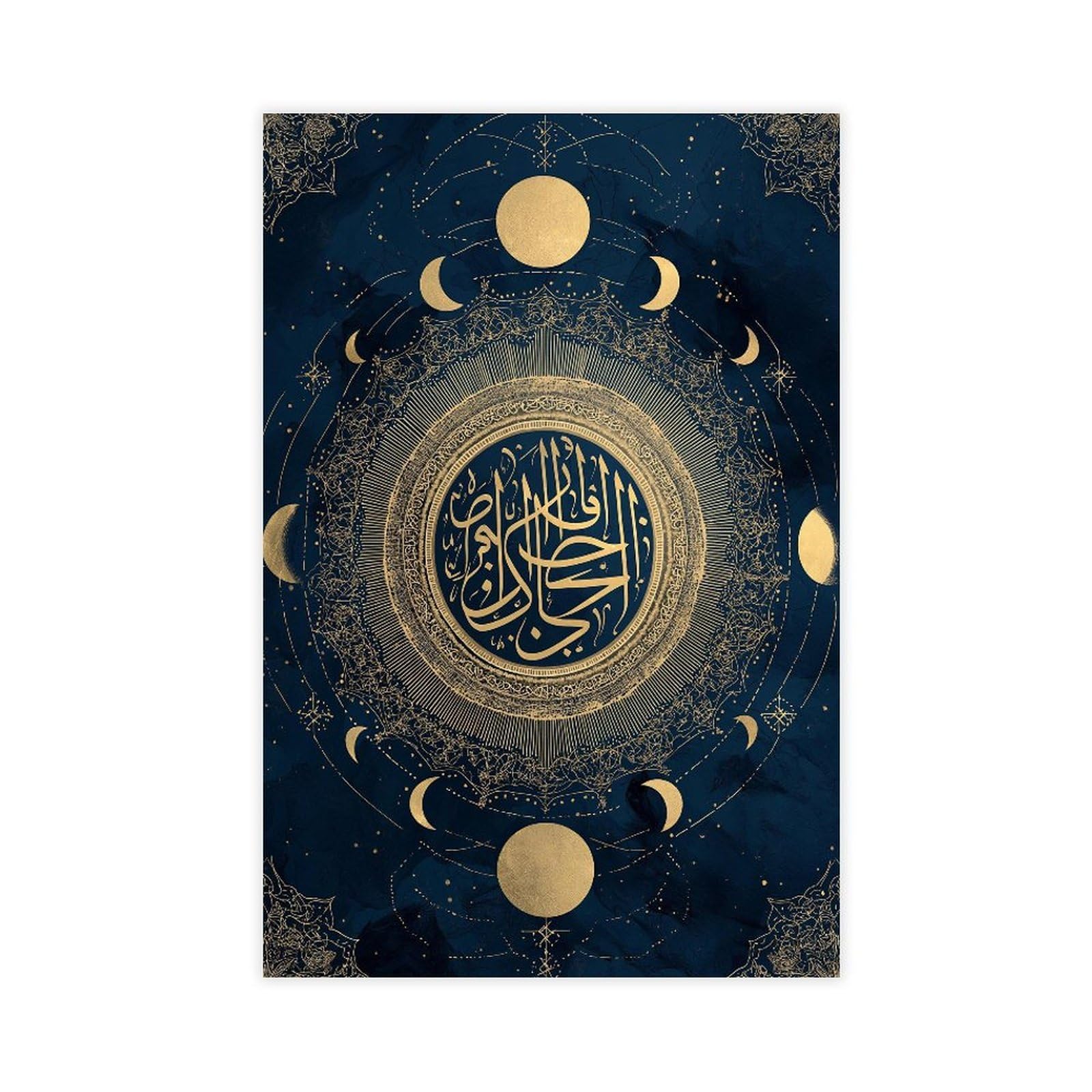 YWTJAX Moon Phase Gold Navy Poster Canvas Poster for Living Room Decor Gift