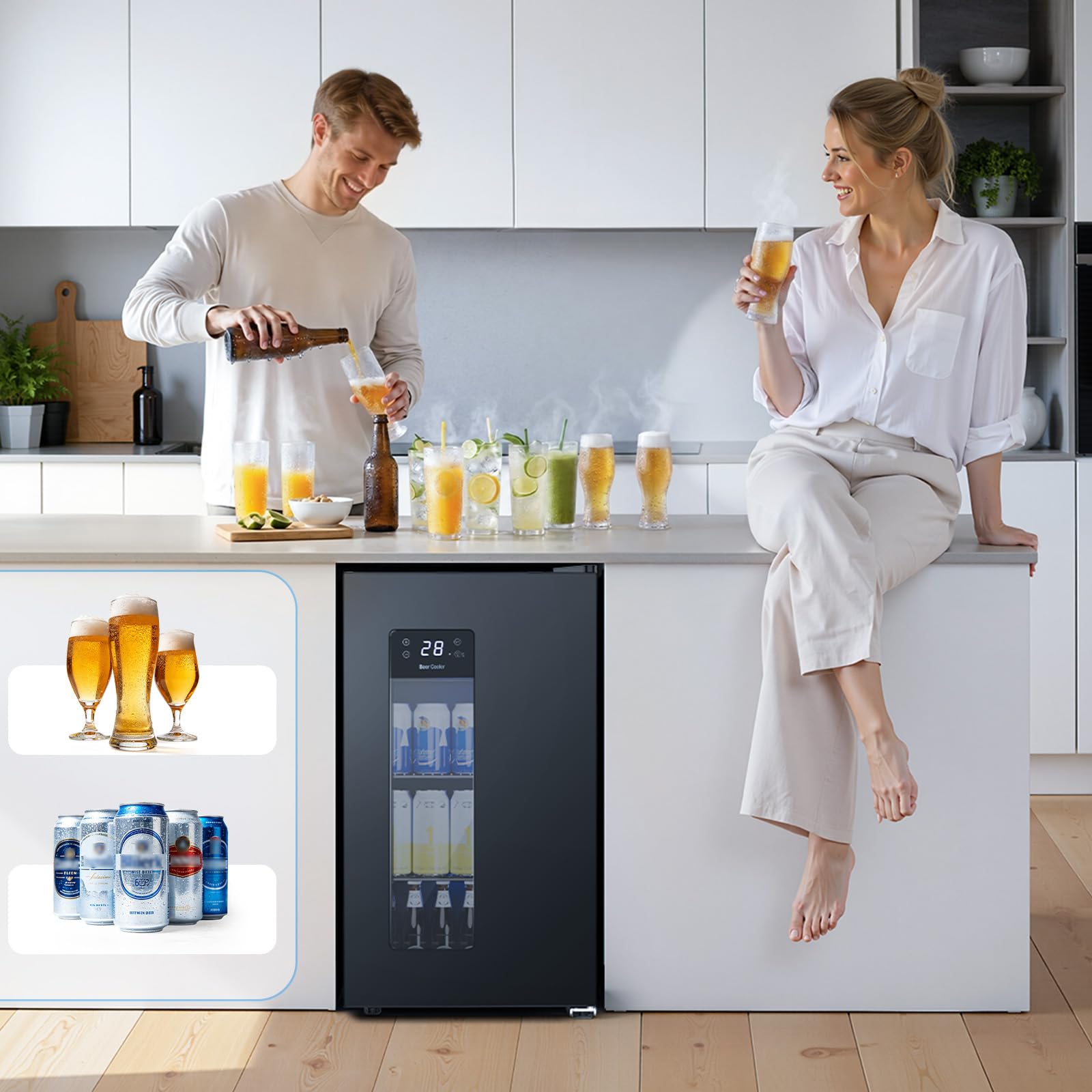 Electactic Beer Cooler 3.2 Cuft, 130 Can Beverage Refrigerator With Adjustable Shelves, Accurate Temperature 20°F-50°F Even Cooling For Home Bar, Game Day, Mancave, Black on Fridge.com - View 3