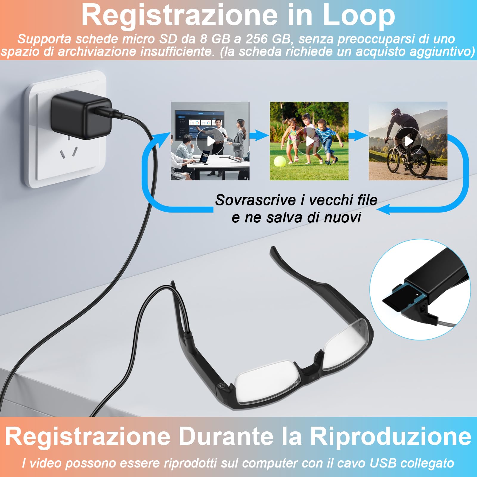 Telecamera Nascosta Spia Occhiali, Mini Spy Cam Bicchieri 1080P HD, Microcamera Spia Sport Fotocamera Invisibile per Registrazione Video Scattare Foto Esterni e Interni