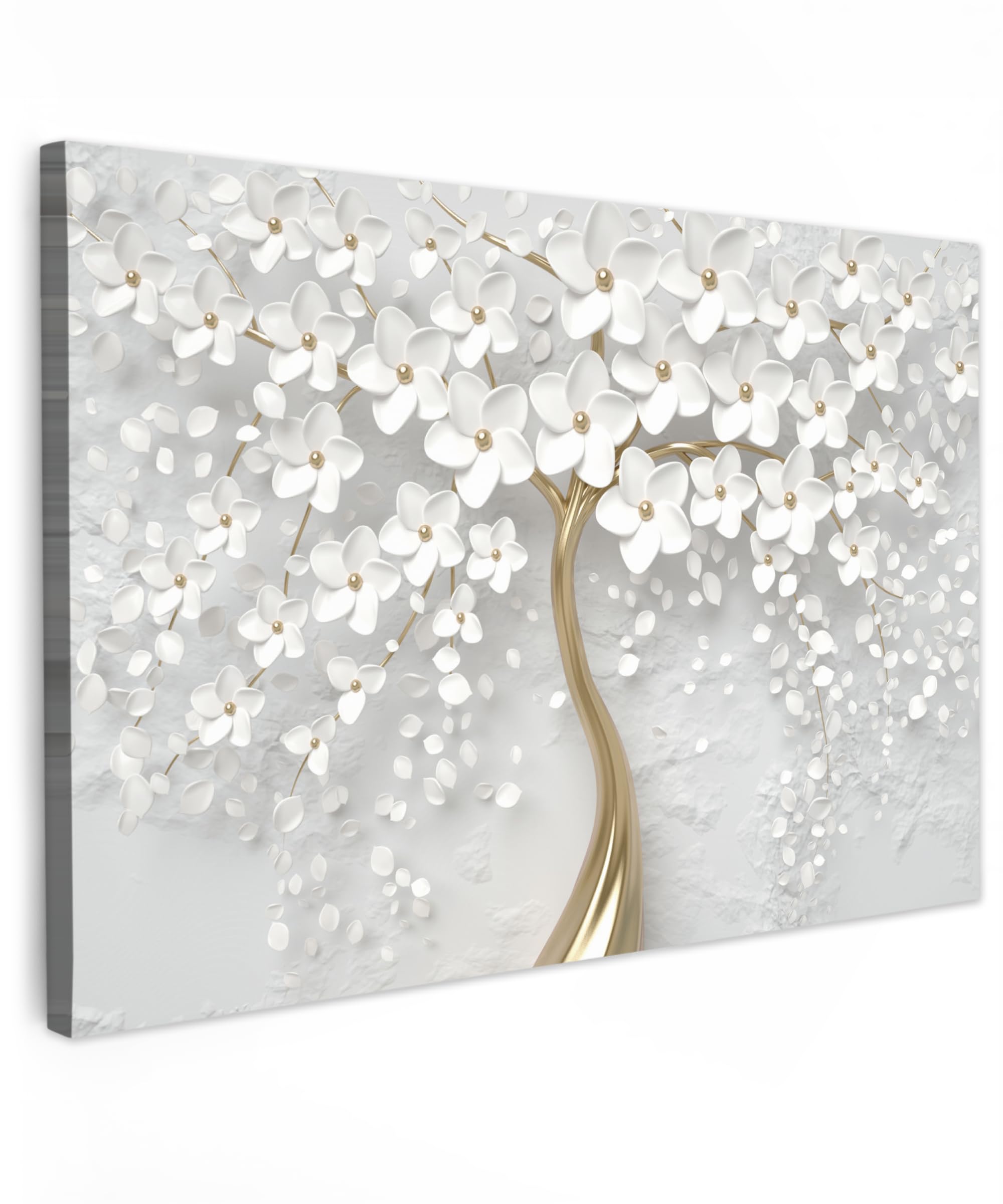MuchoWow© Cuadros Decoracion Salon Modernos 120x80 cm Lienzos de Fotos Pared Wall Art Lienzo Decoração Cuadro de salones Árbol - Flor - Blanco - Oro