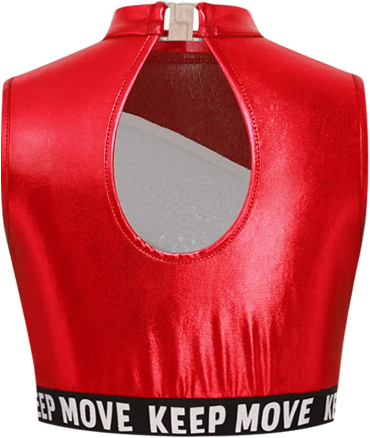 Jugaoge Kids Girls Shiny Metallic Mock Neck Crop Tank Top Sleeveless Ballet Gymnastics Sports Vest