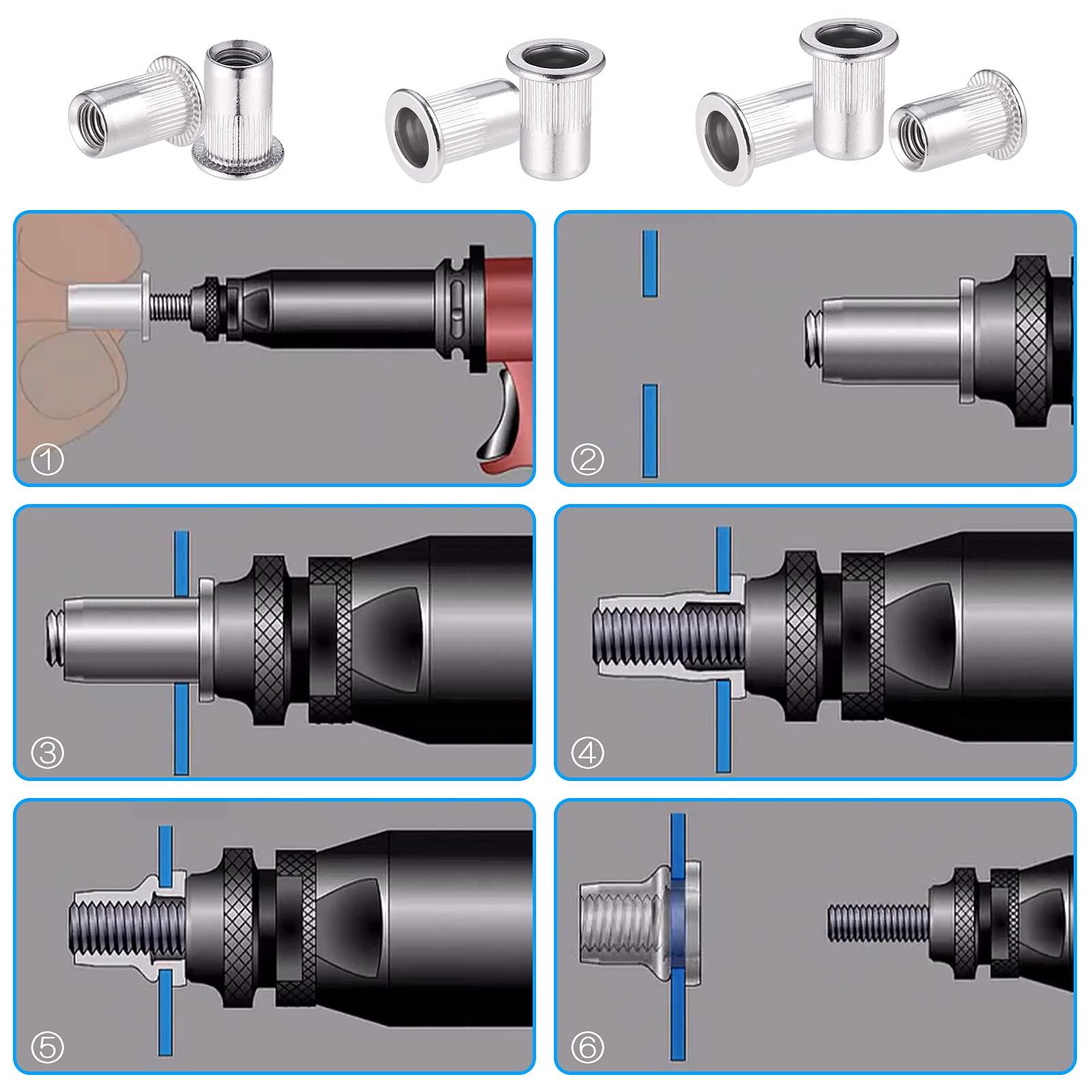 Hejo 60 Pezzi 304 Rivetti Filettati M8 Acciaio Inossidabile Dado a Rivetto Rivetto Filettato M8 con strisce verticali