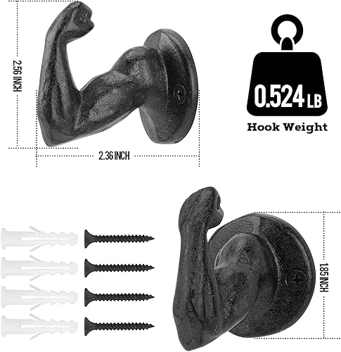 Miniatura 5 de Ganchos rústicos de hierro fundido, soporte para llaves montado en la pared, ganchos musculares decorativos de granja, ganchos de pared resistentes