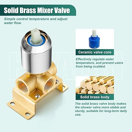 Miniatura 8 de Mezclador de válvula de ducha de baño de una sola función, kit de moldura de un solo mango, montaje en pared, grifo de latón para ducha, válvula
