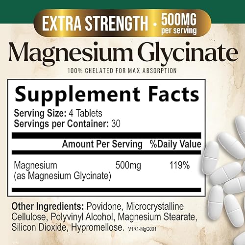 Miniatura 2 de Nature's Magnesium Glycinate 500 mg  Suplemento de magnesio de alta absorción píldoras para apoyar la salud del corazón, músculo, nervios y huesos,