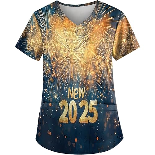Scrubs for Women Printed V Neck Care Workwear Short Sleeve Dressy Nurse Uniforms Vacation Plus Size T Shirts
