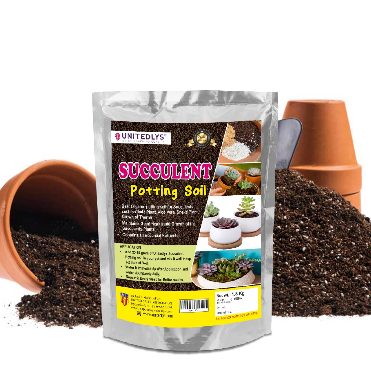 Unitedlys Cactus & Succulent Soil Mix for Plants Home Garden 1.8 Kg | Best Organic Potting Soil for Plants | Plant Growth Booster Cactus Soil Mix for Indoor and Outdoor Plants 1