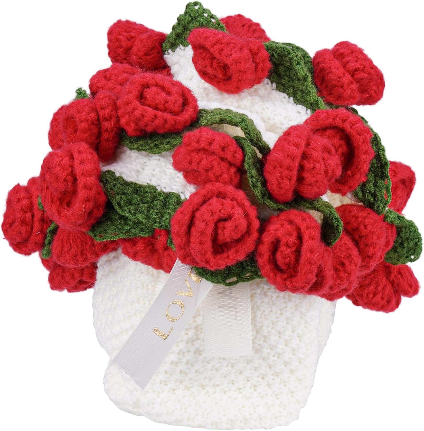 NiHome Crochet Flower Blanket 31'' Rose Bouquet Throw, Breathable and Machine Washable Sofa or Bed Accent, Lasting Handmade Yarn Blanket Floral Arrangement for Home Decor, Anniversaries, Birthdays
