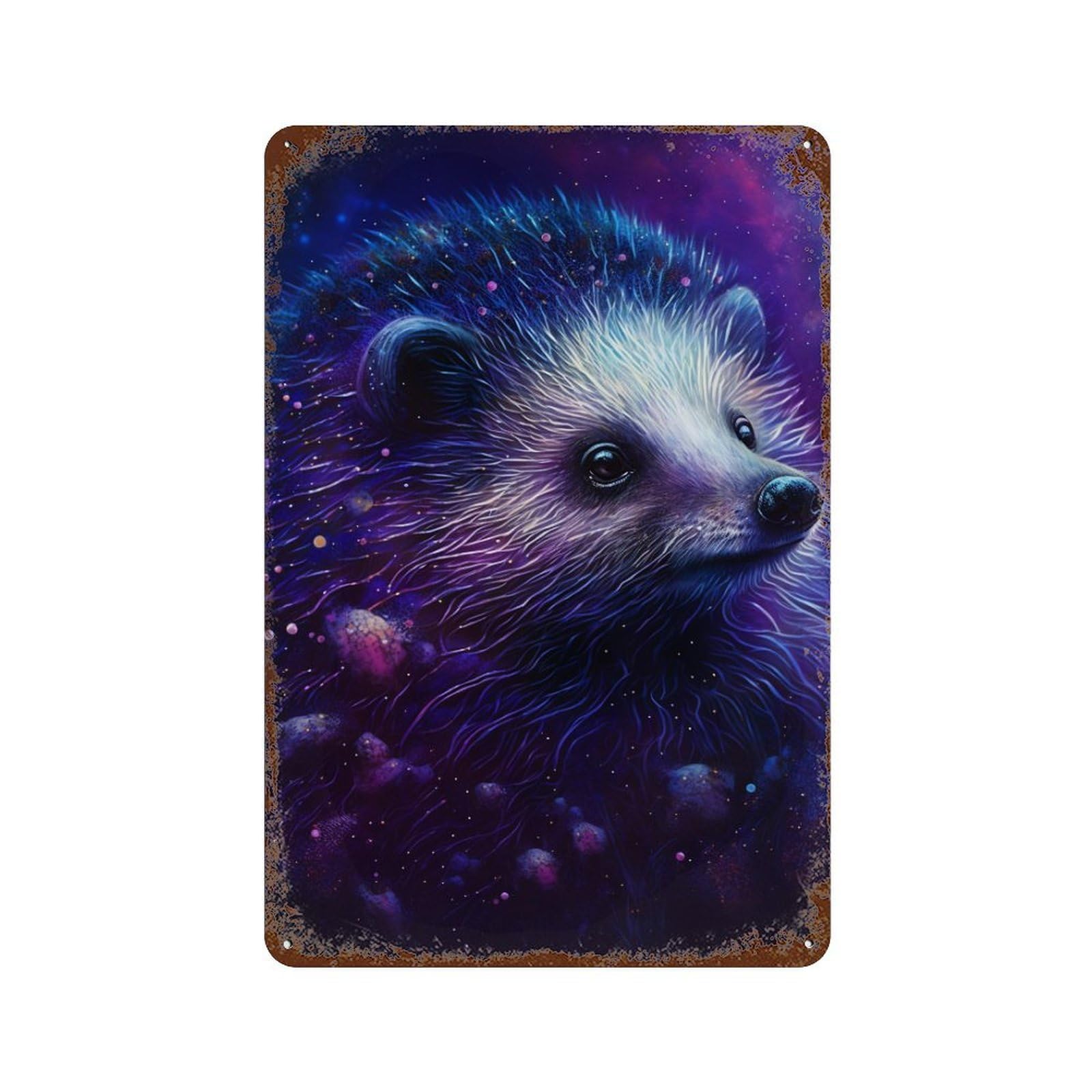 Cosmic Hedgehog Art Print-21 11.8"x7.9" Vintage Rust Metal Sign, Novelty Wall Decor for Living Room, Hallway And Home Decor