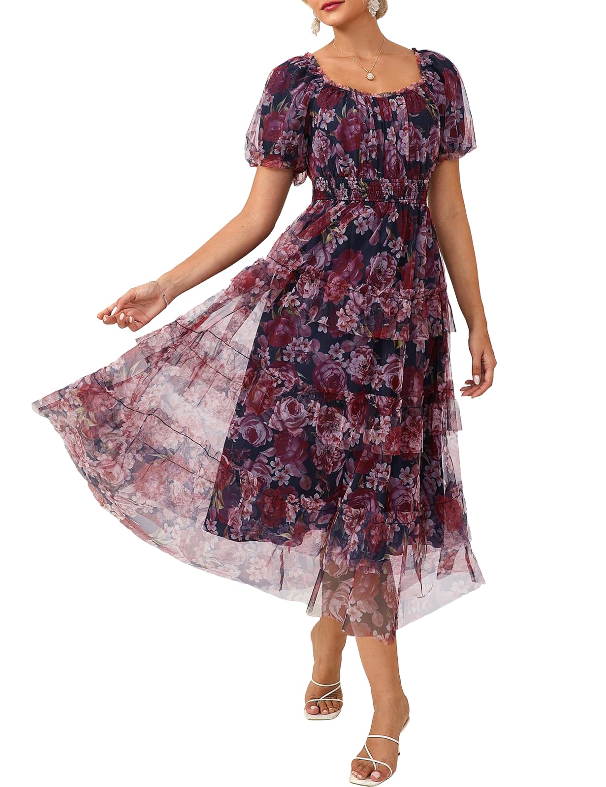 GRACE KARIN A-Linie Sommerkleid Damen Blumen Kleid Hochzeitsgast Elegante