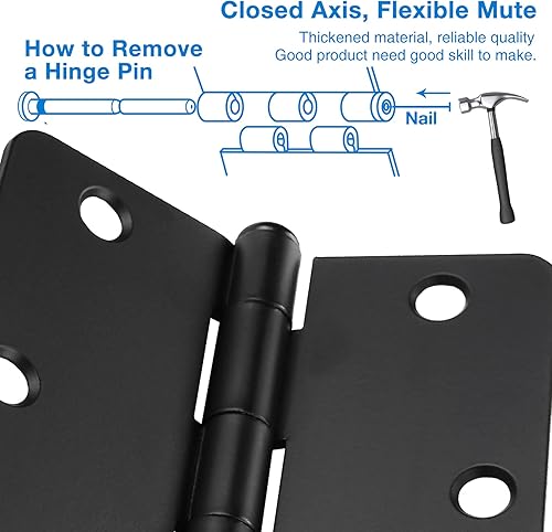 Miniatura 10 de Paquete de 24 bisagras de puerta de níquel cepillado para puertas, bisagras de puerta interior de 3 12, bisagras de níquel satinado de 3.5 x 3.5