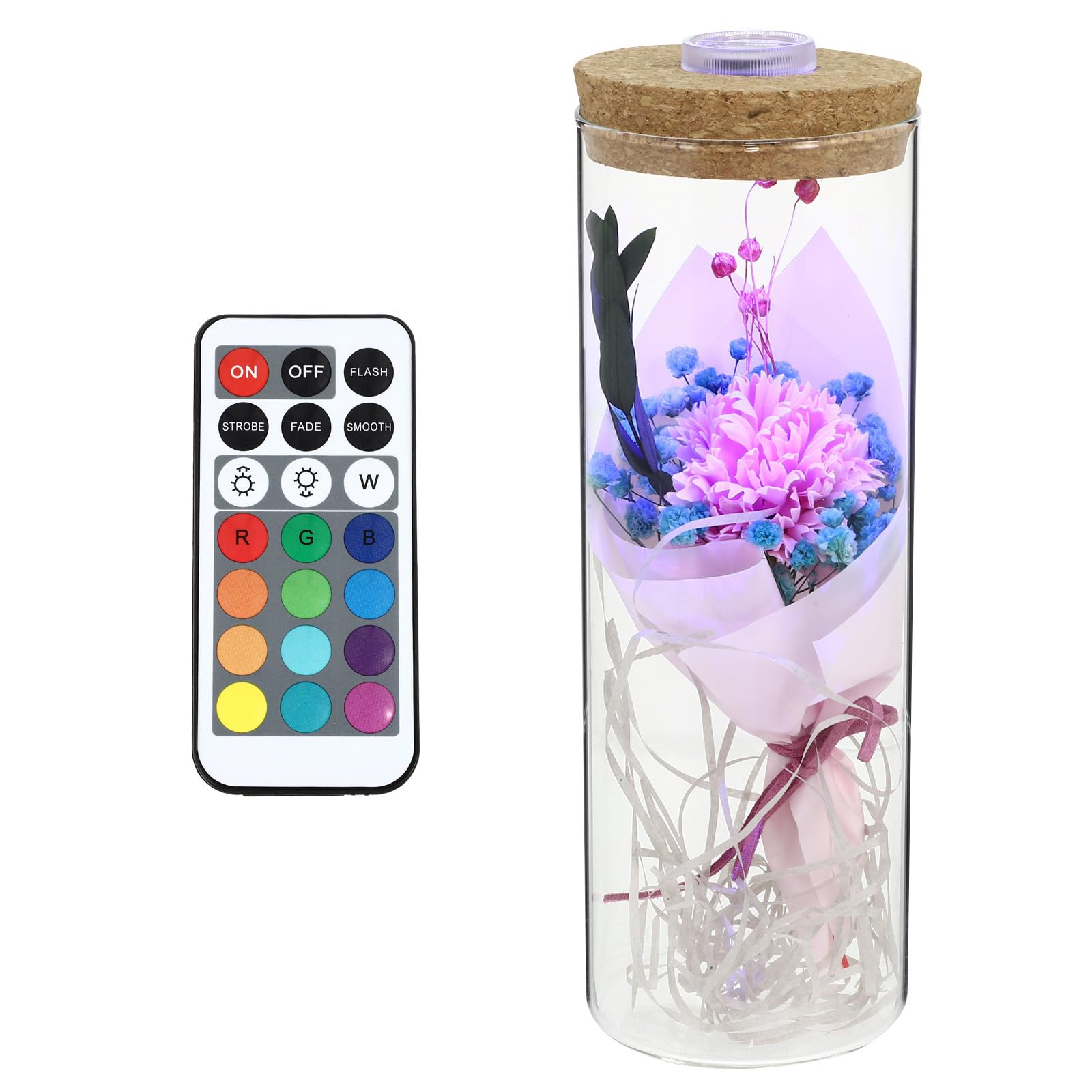 Flores preservadas con luz LED en botella de vidrio decorativa y romántica para casa