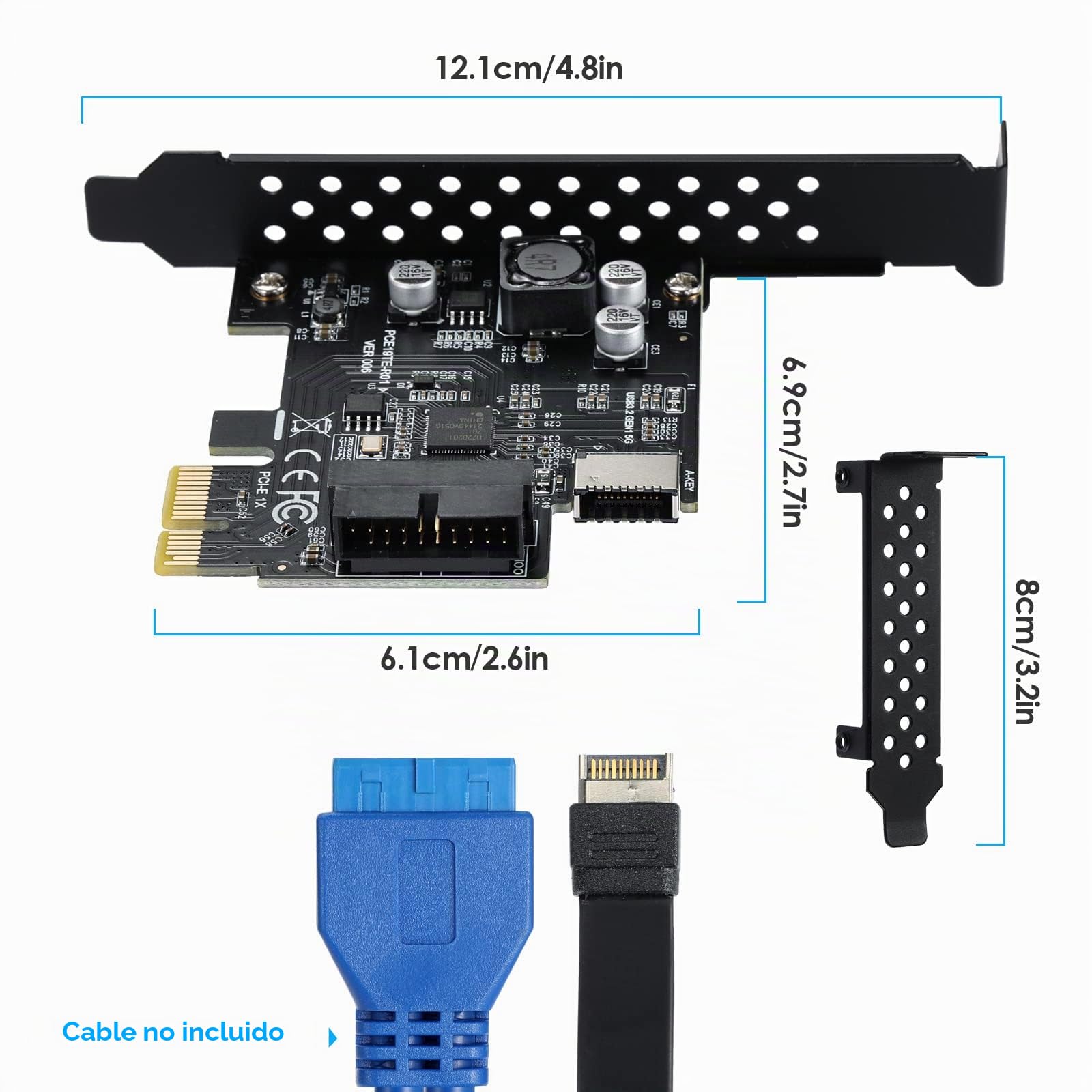 PCIE SATA Tarjeta de Expansión USB 3.2 GEN1 5Gbps Tipo E Tecla A y USB 3.0 19pin Panel Frontal Tarjeta de Expansión Compatible con XP/WIN7/WIN8/Vista/WIN10/WIN11 32BIT/64BIT/Linux