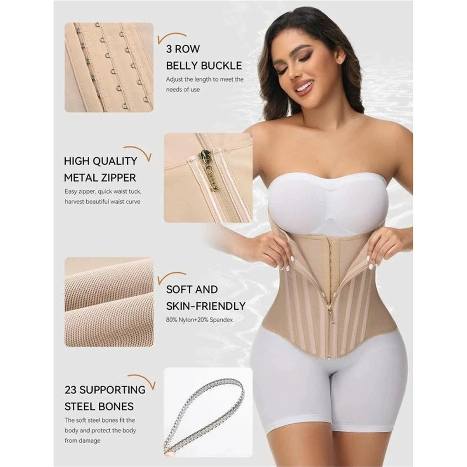 Entrenador de cintura adelgazamiento, ropa moldeadora alta compresión, cinturón for Abdomen, correa Control barriga, corsé faja Ceñidor(Beige 2,L)