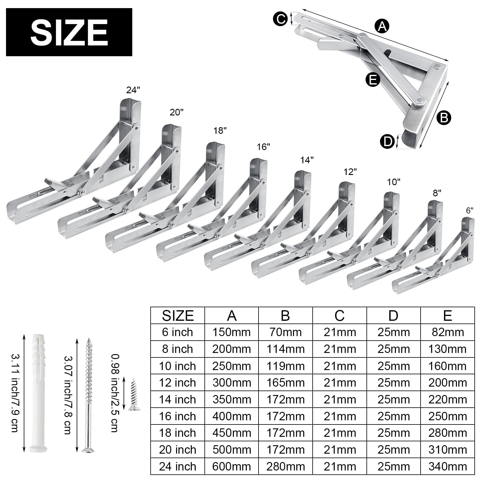Staffe per mensole pieghevoli 4 PEZZI – Staffe da tavolo a parete resistenti, supporto per mensole pieghevole in acciaio inossidabile per banco da lavoro, scrivania, tavolo – 45 cm