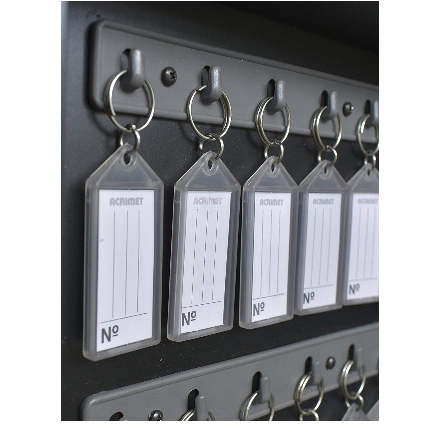 Acrimet Organisateur Armoire à Clés Mural en MDF pour 128 Clés avec Serrure (128 Porte-clés Gris fumée et 128 étiquettes) (Armoire Noir)