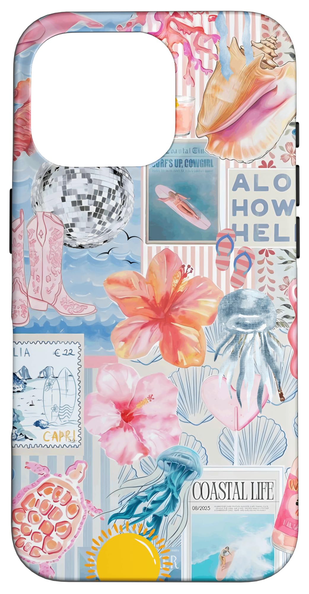 Beachy Blue Coquette Coastal Collage Preppy Cute Aesthetic Case for iPhone 16 Pro