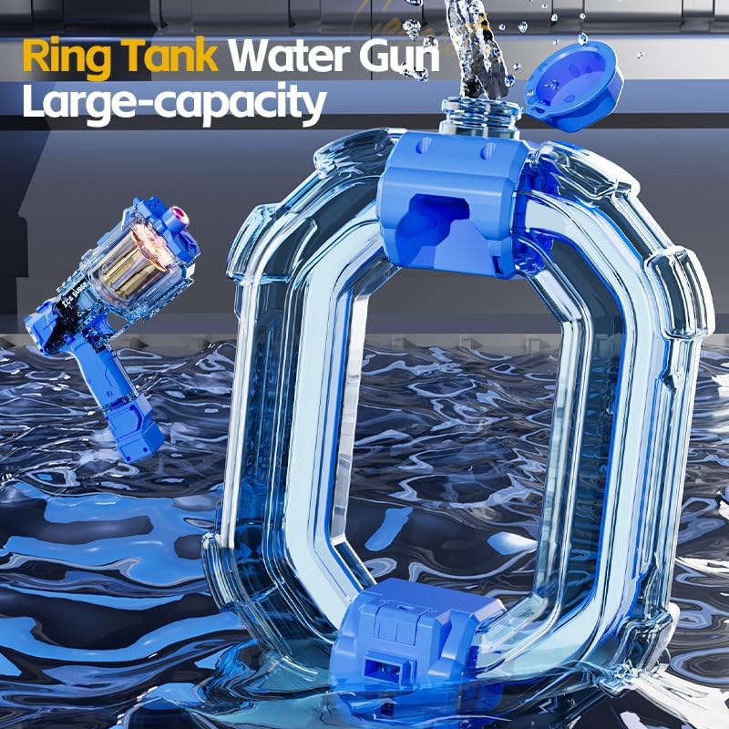 Revolver Electric Water Gun, LED Light Up Automatic Water Blaster with Rotating Cylinder, 8M Long Range, Large Capacity Ring Tank, Summer Pool Beach Party Toy for Kids Adults (Black)