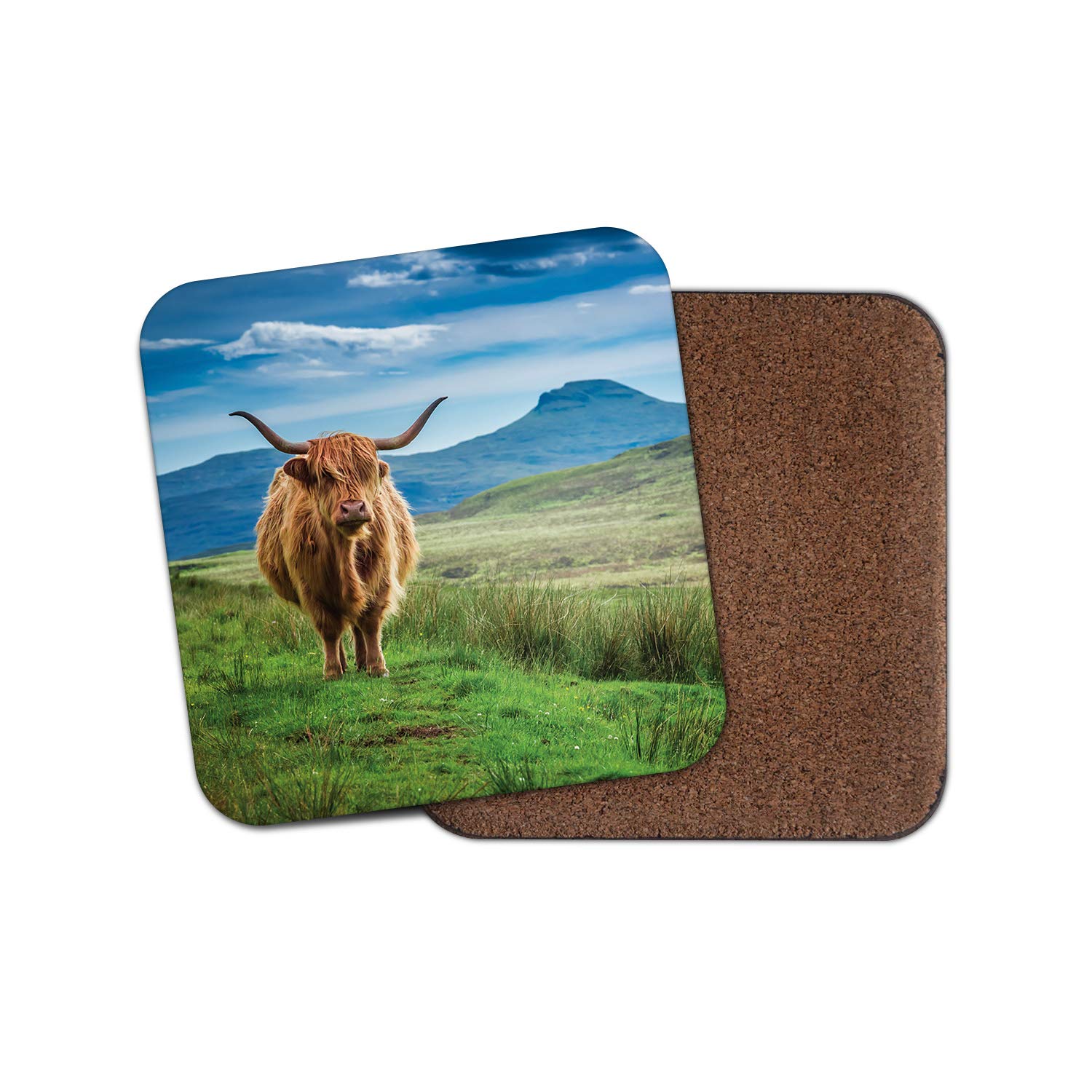 Destination Vinyl Ltd Multicolor 1 X Fluffy Highland Cow Coaster - Cattle Scotland Nature Animals Wild #15513
