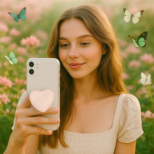 Miniatura 3 de Agarre transparente en forma de corazón para teléfono móvil, soporte plegable de resina rosa, base elástica transparente, accesorio conveniente para