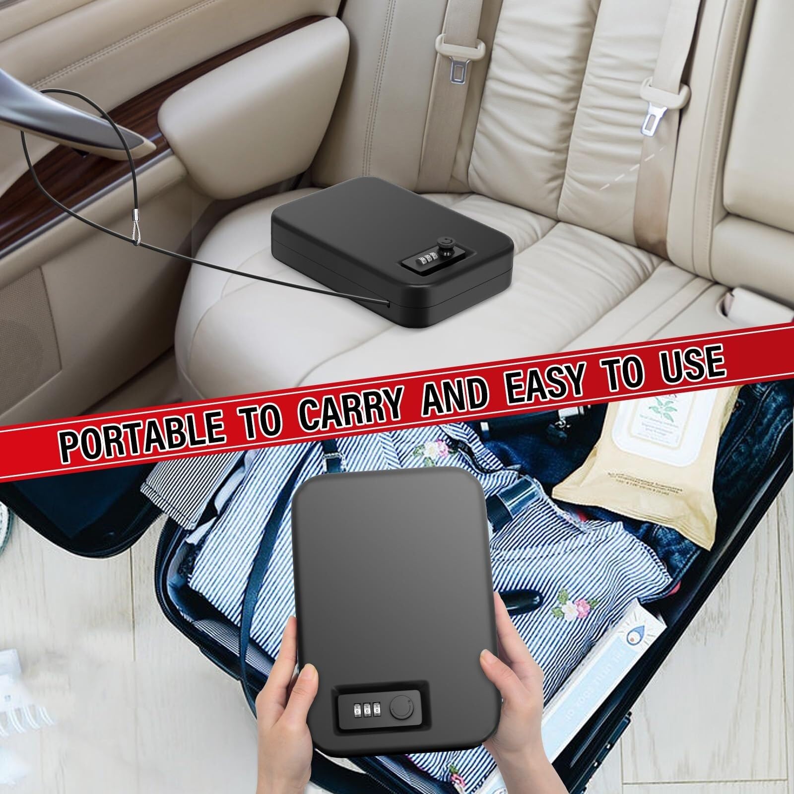 Cassaforte a Mobile Cassetta di Sicurezza per Pistola, Portatile, Piccola, da Viaggio, in Acciaio Massiccio, per Pistola, Auto, Farmaci, Casa Casseforti