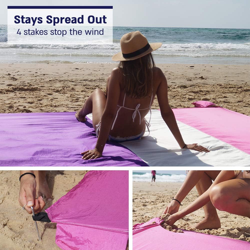 Rising Turtle Sand Proof Beach Blanket - Extra Large Oversized 8’x9’, Compact Sand Free Beach Mat, No Sand, Quick Drying, Lightweight & Durable with 4 Corner Pockets & Valuable Hidden Storage