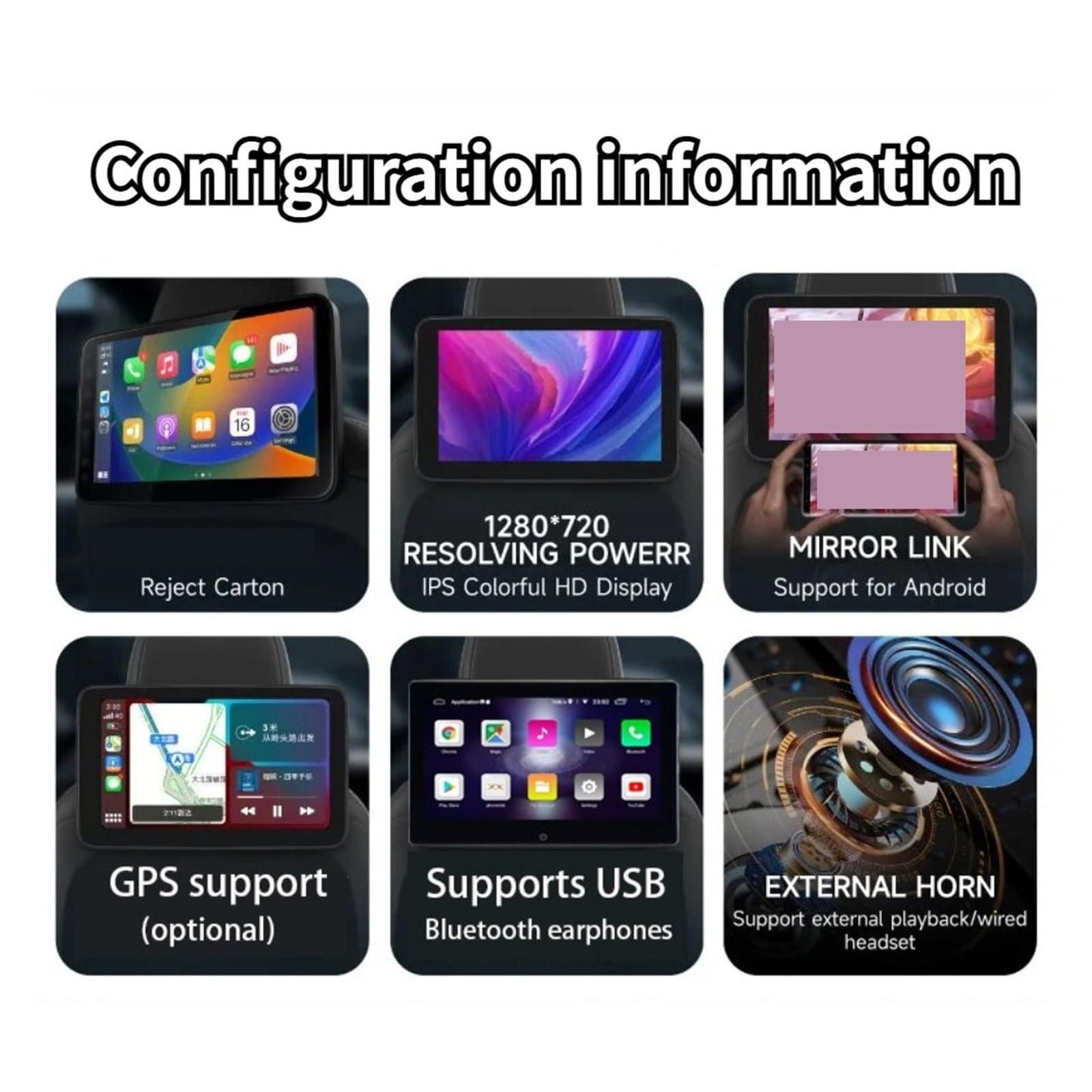 Reproductor Multimedia De Vídeo For Reposacabezas Coche 10,1 Pulgadas con Bluetooth Y Pantalla TV For Asiento Trasero(2G-32G-1P)