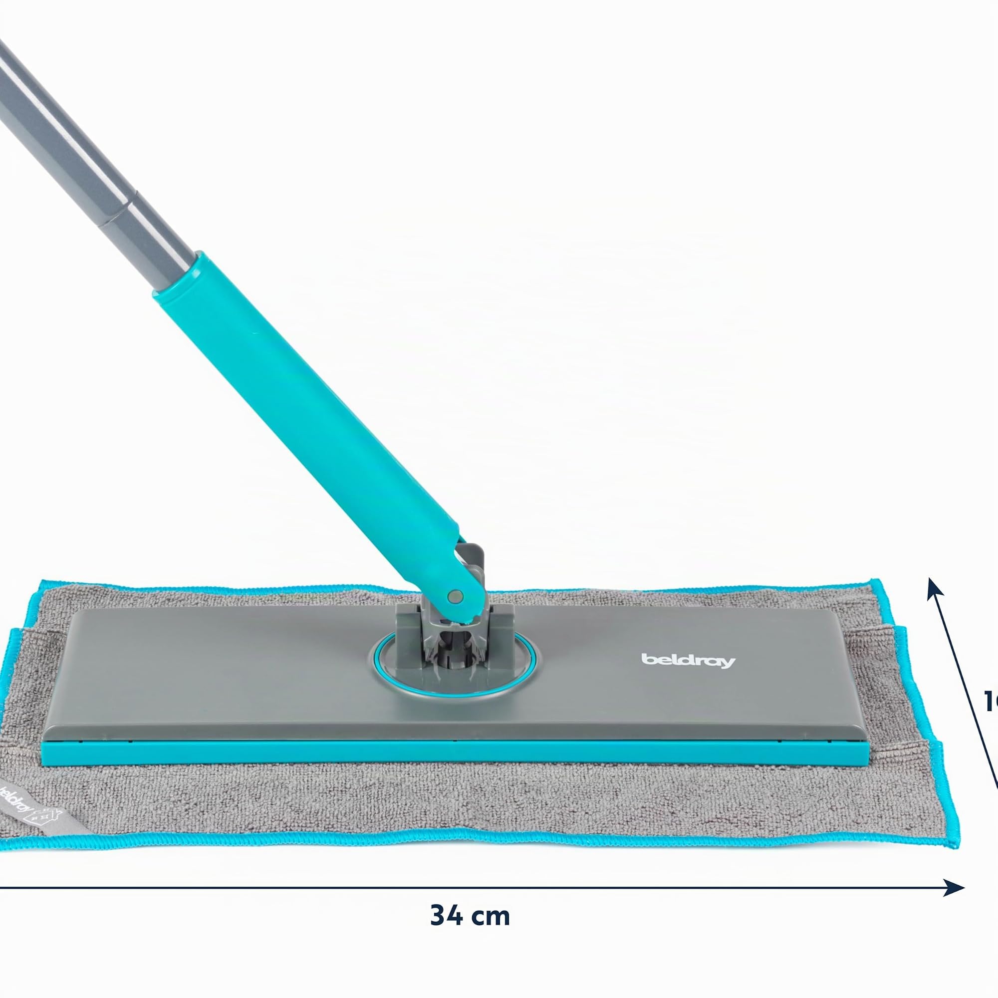 Beldray Anti-Bac Balai à Franges Clip-to-Grip pour Sol - Grande Tête de Balai, Carrelages/Sol/Miroirs, Manche à Relâchement par Pression, Rotative à 360°, 6 Chiffons, Nettoyage/Récurage/Époussetage