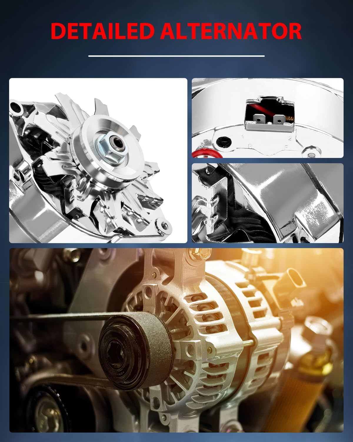 cciyu Alternators Self Exciting Alternator Fit for Chrome BBC SBC For Chevy GM Alternator 3 Wire Street ROD-HIGH Output ADR0335-C