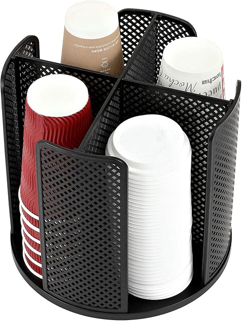 LETLL Rotated Cup and Lid Dispenser,Coffee Cup holder for Countertop,4 Compartment Disposable Cup Storage Organizer