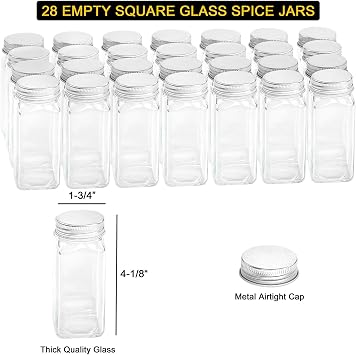 SpaceAid Spice Rack Organizer with 28 Spice Jars, 386 Spice Labels, Chalk Marker and Funnel Set for Cabinet, Countertop, Pantry, Cupboard or Door & Wall Mount - 28 Jars, 13.4 W 10.8 H, Black