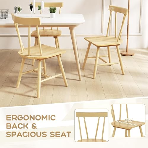 Miniatura 5 de Giantex Juego de 4 sillas Windsor, sillas de comedor de madera de goma con respaldo de husillo, asientos anchos, almohadillas antideslizantes, carga