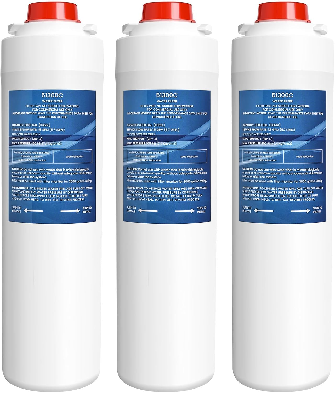 51300C, Replacement for Elkay® 51300C, Replacement 55898C Filters, Compatible with Elkay® ezH20® and Halsey Taylor® Bottle Filling Stations, Reduces Chlorine, Bad Taste & Odor, 3 Pack