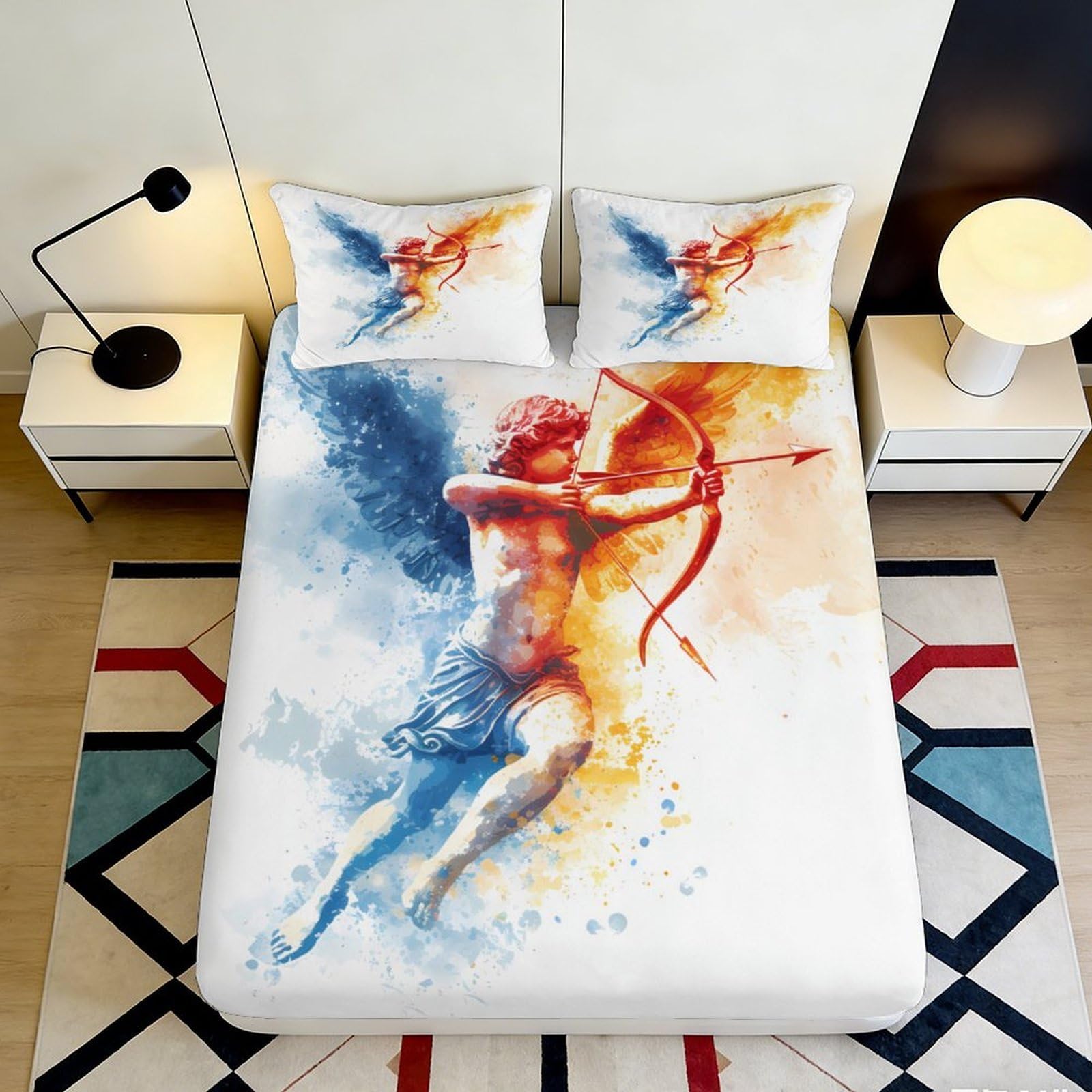 3D Printed Watercolor Landscape Fitted Sheet Microfiber Deep Pocket Non-Slip Bedroom Mountain Mattress Fitted Cover 120x200x25cm