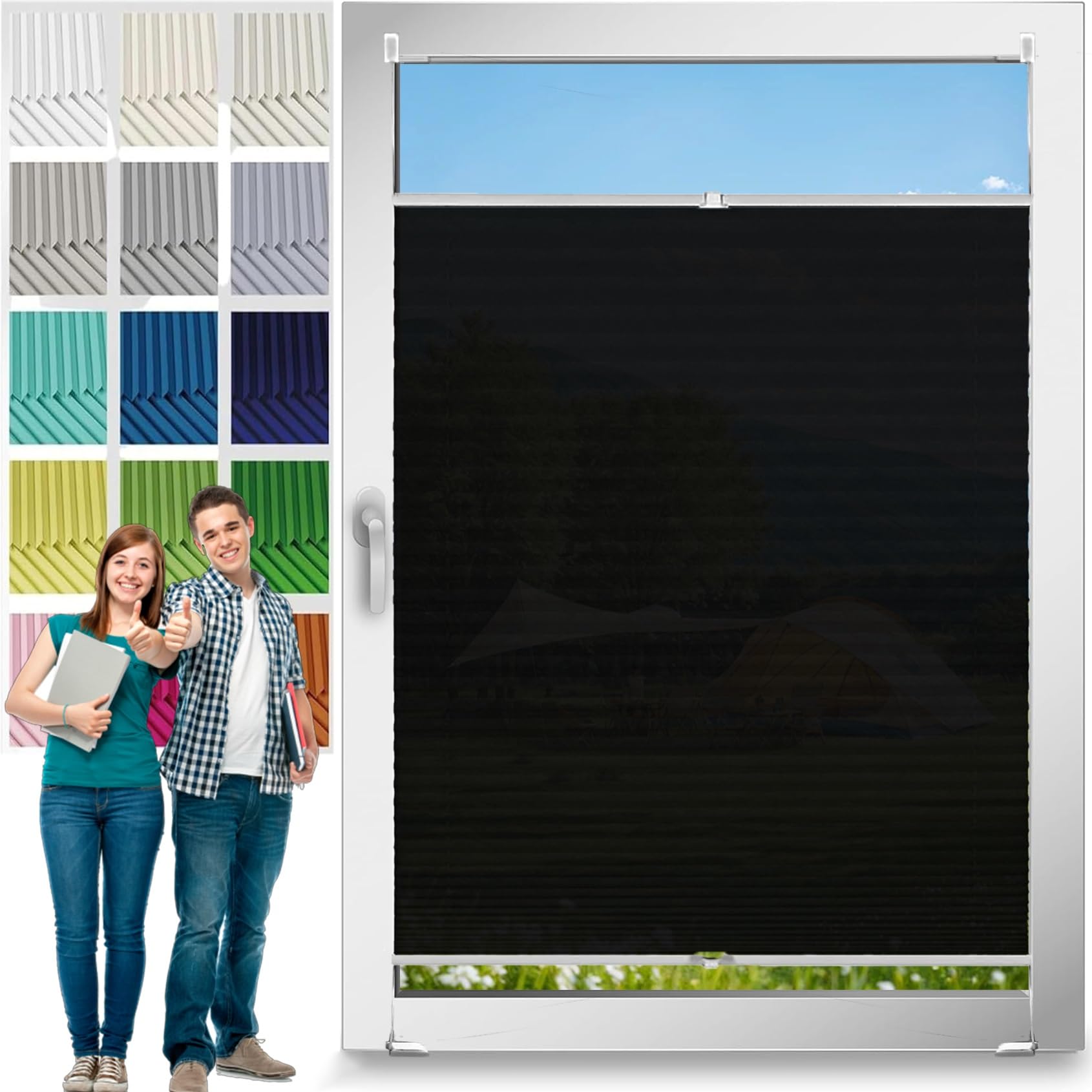 Estor Enrollable Noche y Día a Medida 48 x 185 cm, Noche y Día, Translúcido y Oscurecido, Tela Oscurecedora Ventana Portátil, Estores para Ventanas, para Ventanas, Puertas, Negro