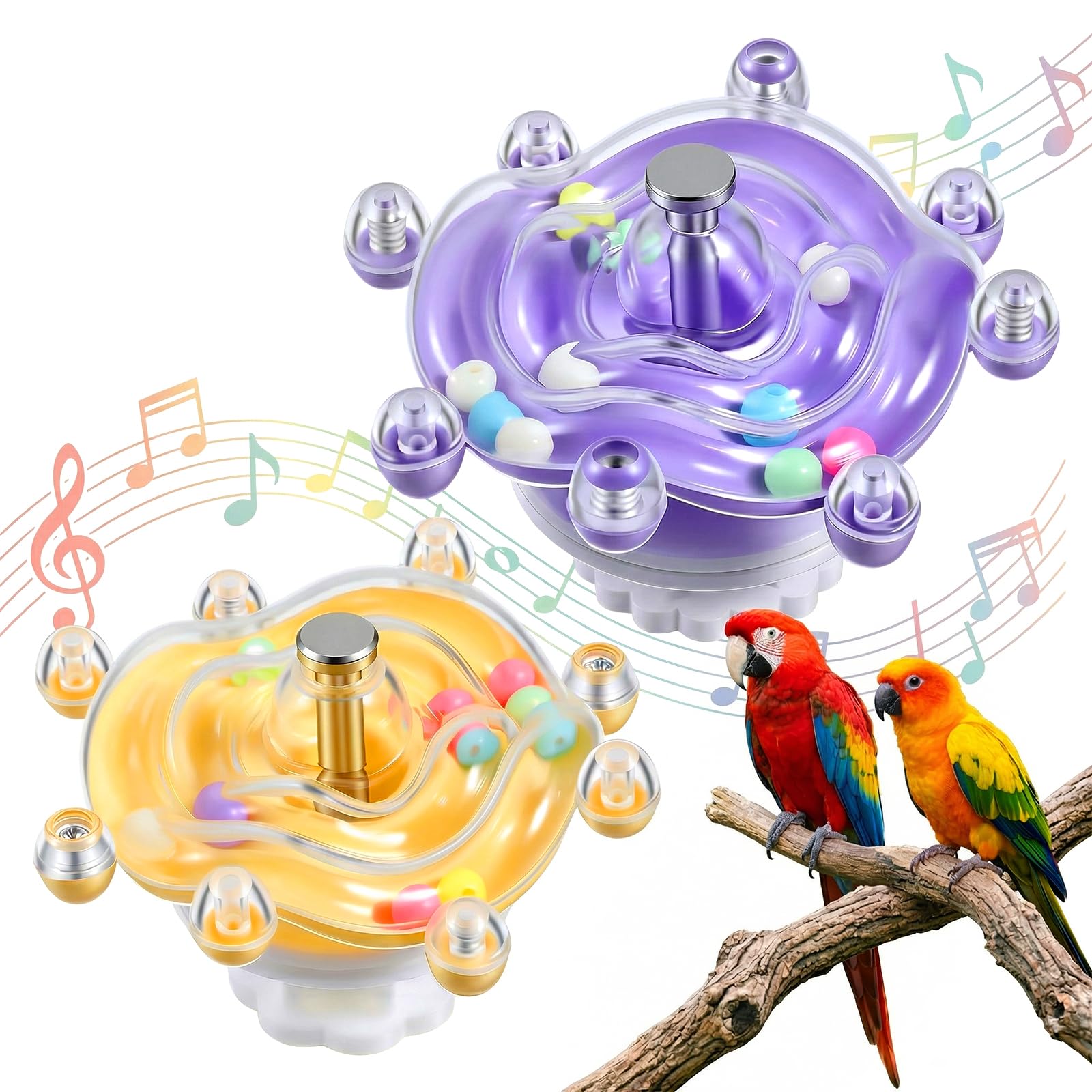 2Pcs Bird Toys for Parakeets, Colorful Spinning Wheel Parakeet Toys , Interactive Spinner Rattle Parrot Toy, Cockatiel Toy for Bird Cage, Wheel Chewing Exercise for Conure, Budgies Enrichment-Toys