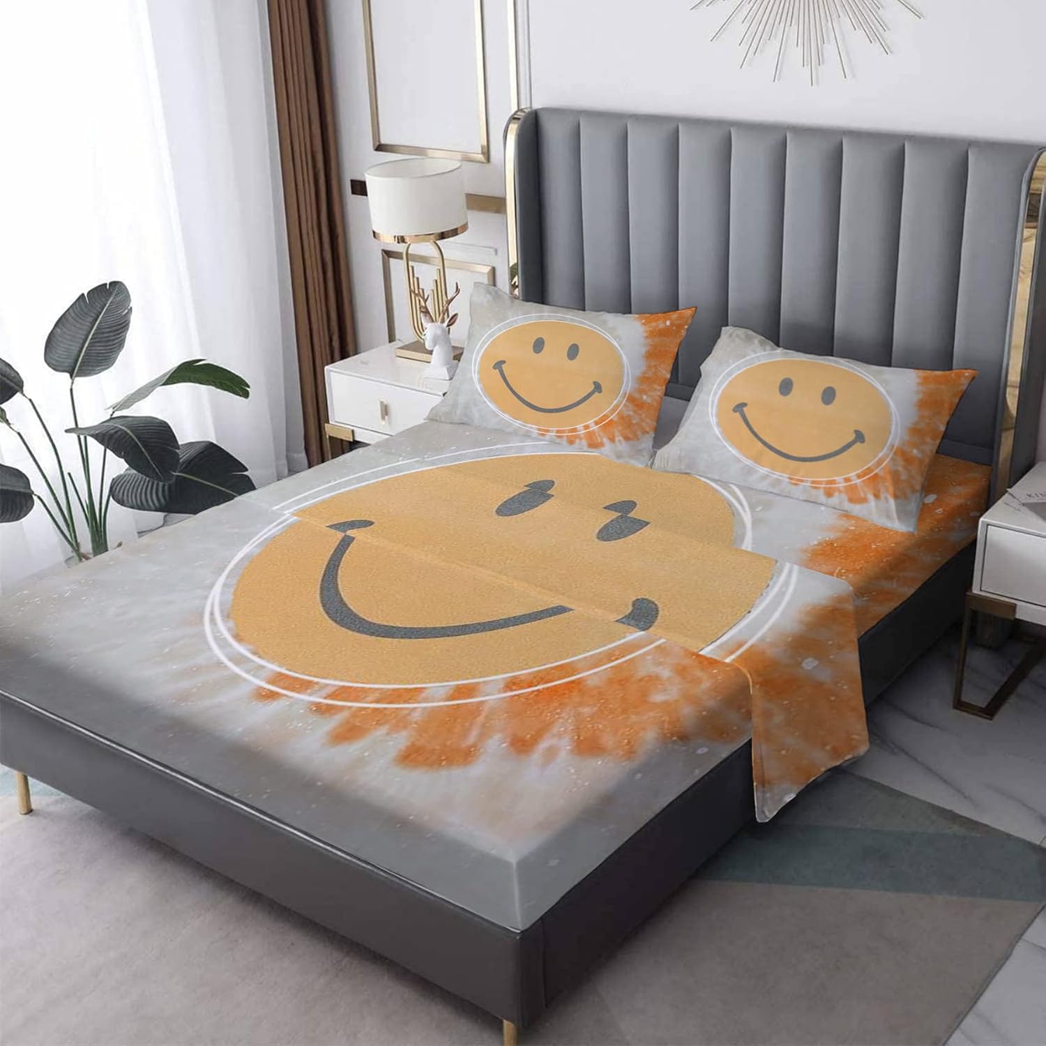 MPNVYU California Queen Sheet Sets Smiley Face Pattern