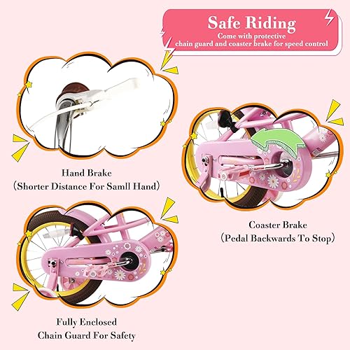 Miniatura 3 de RULLY Bicicleta infantil de 12 pulgadas para niñas y niños de 2, 3 y 4 años, con ruedas de entrenamiento y campana de cesta, bicicleta para niños