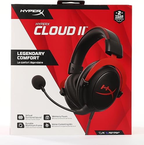Miniatura 11 de HyperX Cloud II - Auriculares para videojuegos, sonido envolvente 7.1, almohadillas de espuma viscoelástica, marco de aluminio, con micrófono, para